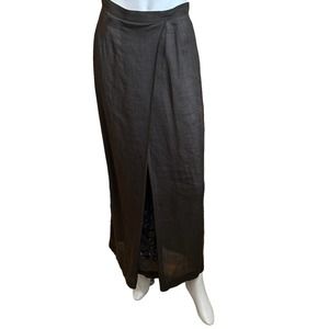 Armand Ventilo Skirt Brown Blue Floral Embroidered Maxi Modest Skirt sz 40=S